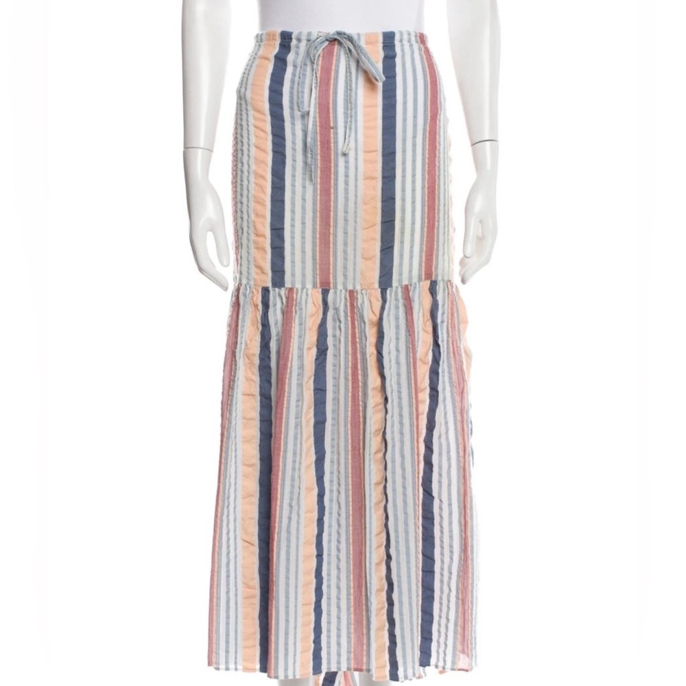 Ulla Johnson Striped Tiered Maxi Skirt in Blue, Tan & Rust 100% Cotton 8